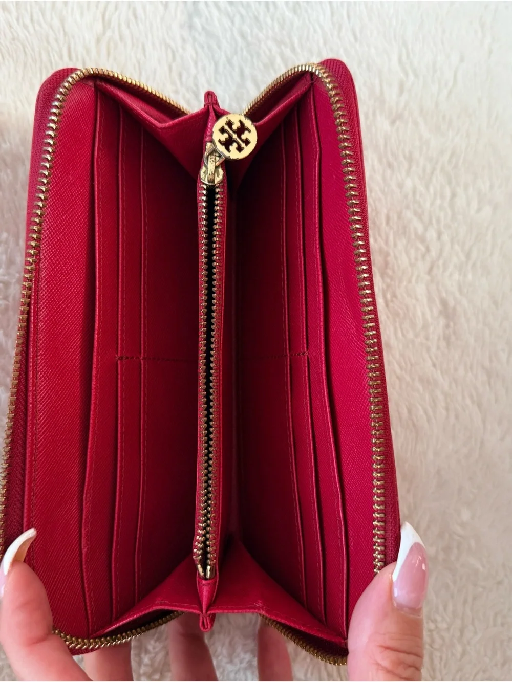 Tory Burch Fuchsia Zip-Around Wallet with Gold Logo